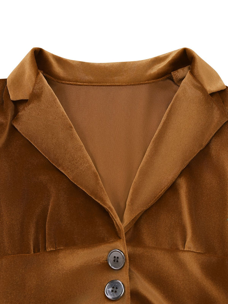 1930s Solid Button Lapel 3/4 Sleeve Dress