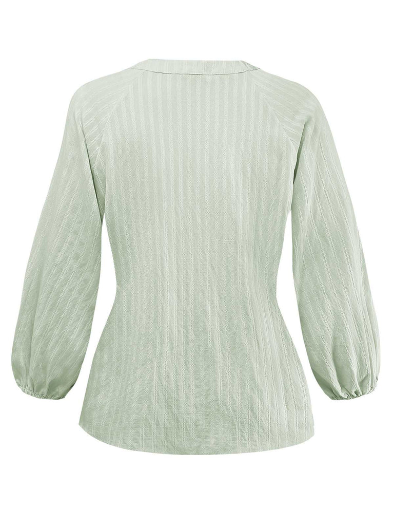 Green 1980s Tie-Neck Puff Sleeve Blouse