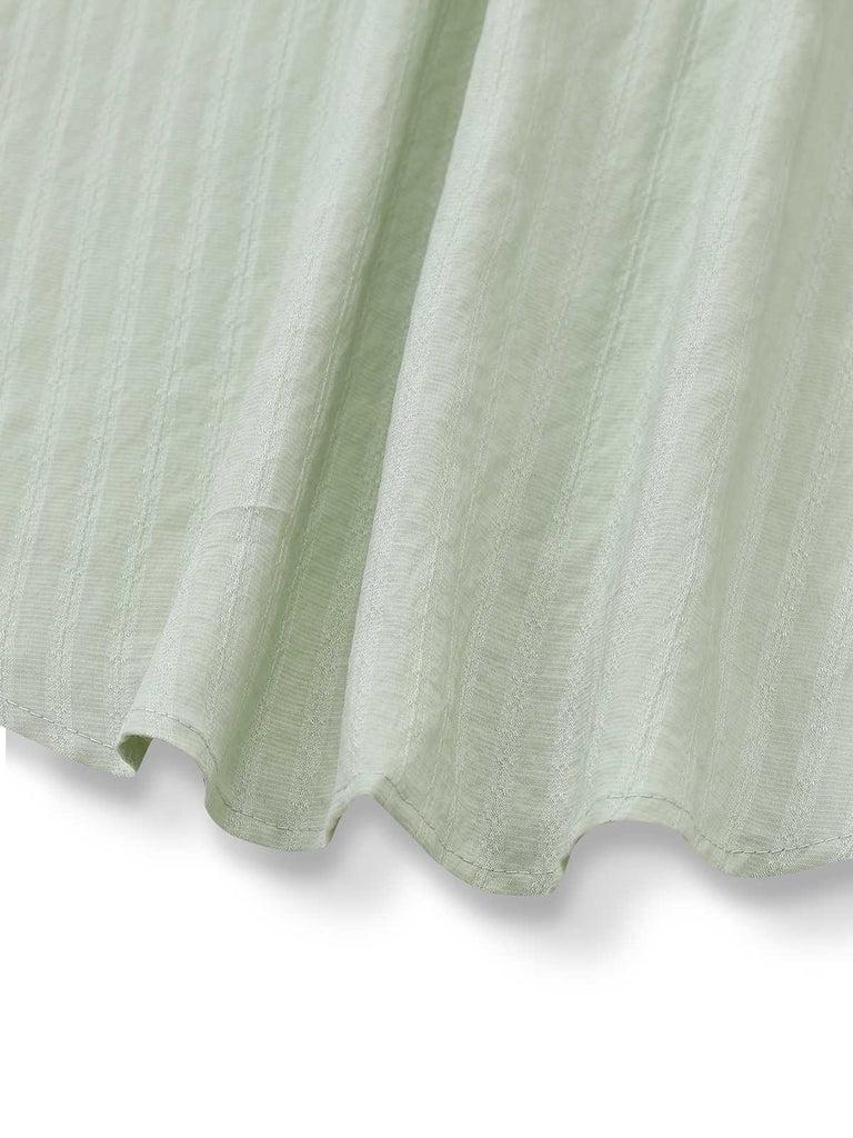 2PCS Green 1980s Tie-Neck Blouse & Solid Skirt