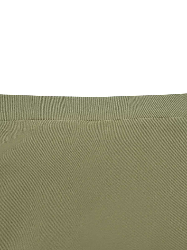 2PCS Green 1980s Tie-Neck Blouse & Solid Skirt