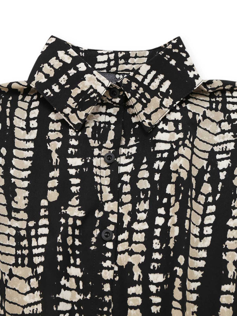 1950s Print Tie Waist Shirt Romper