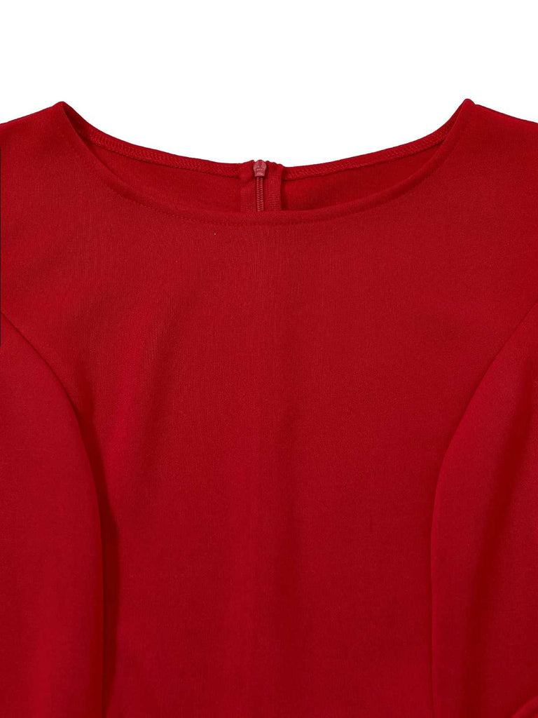 Red 1960s Ruffle Hem Asymmetric Sleeveless Dress