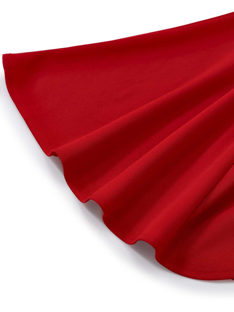 Red 1960s Ruffle Hem Asymmetric Sleeveless Dress