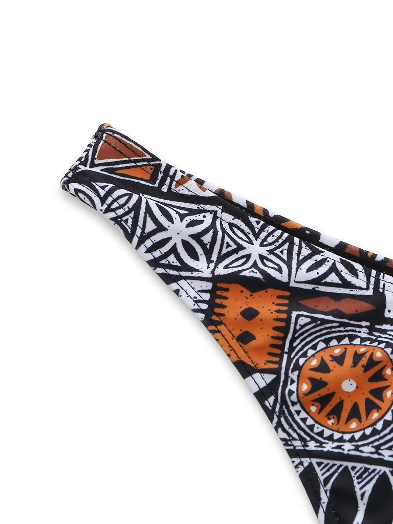 3PCS 1970s Tribal Print Triangle-Strap Bikini Set & Cover-Up