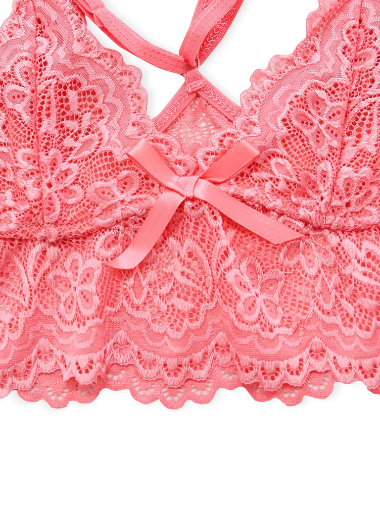 1970S Lace Sheer Petal Ruffle Trim Lingerie Set