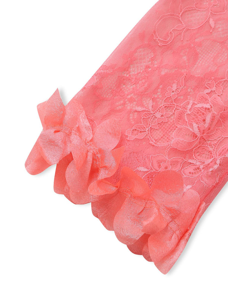 1970S Lace Sheer Petal Ruffle Trim Lingerie Set