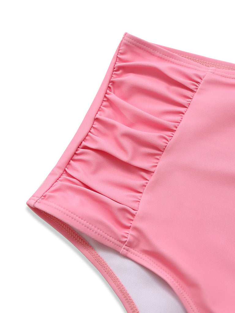 Pink 1950s Striped Bow Tie Back Swimsuit