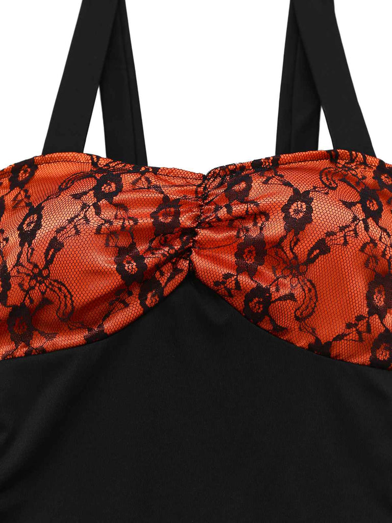 Orange 1940s Floral Lace Dress With Cape & Hat