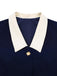 Dark Blue 1960s Contrast Raw Cuffs Buttons Dress
