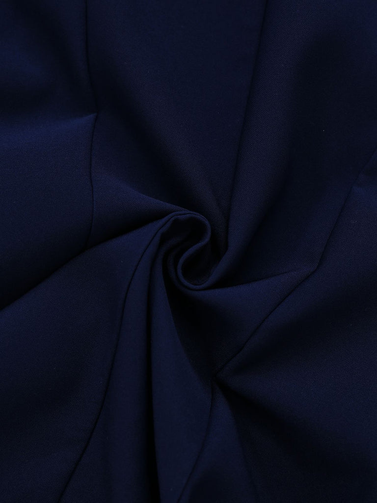 Dark Blue 1960s Contrast Raw Cuffs Buttons Dress