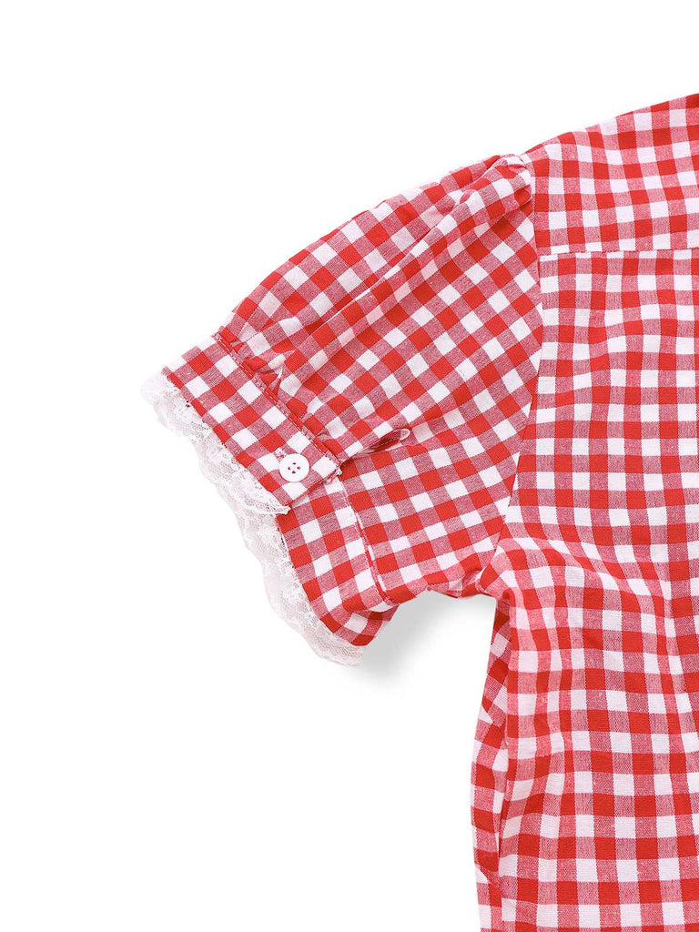 2PCS 1960s Oktoberfest Costume Plaids Blouse & Shorts