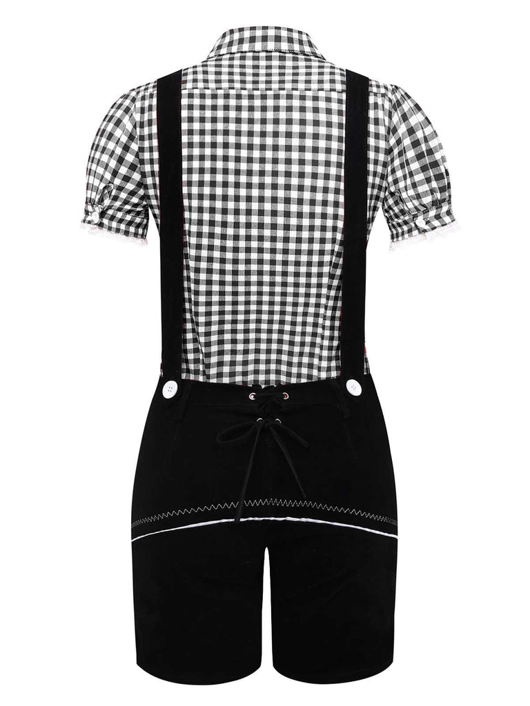 2PCS 1960s Oktoberfest Costume Plaids Blouse & Shorts