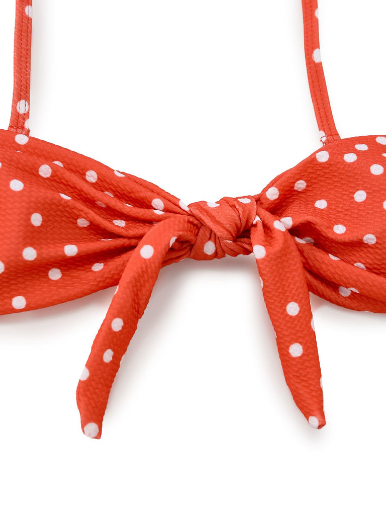 1970s Polka Dot Tie-Front Strapless Bikini Set