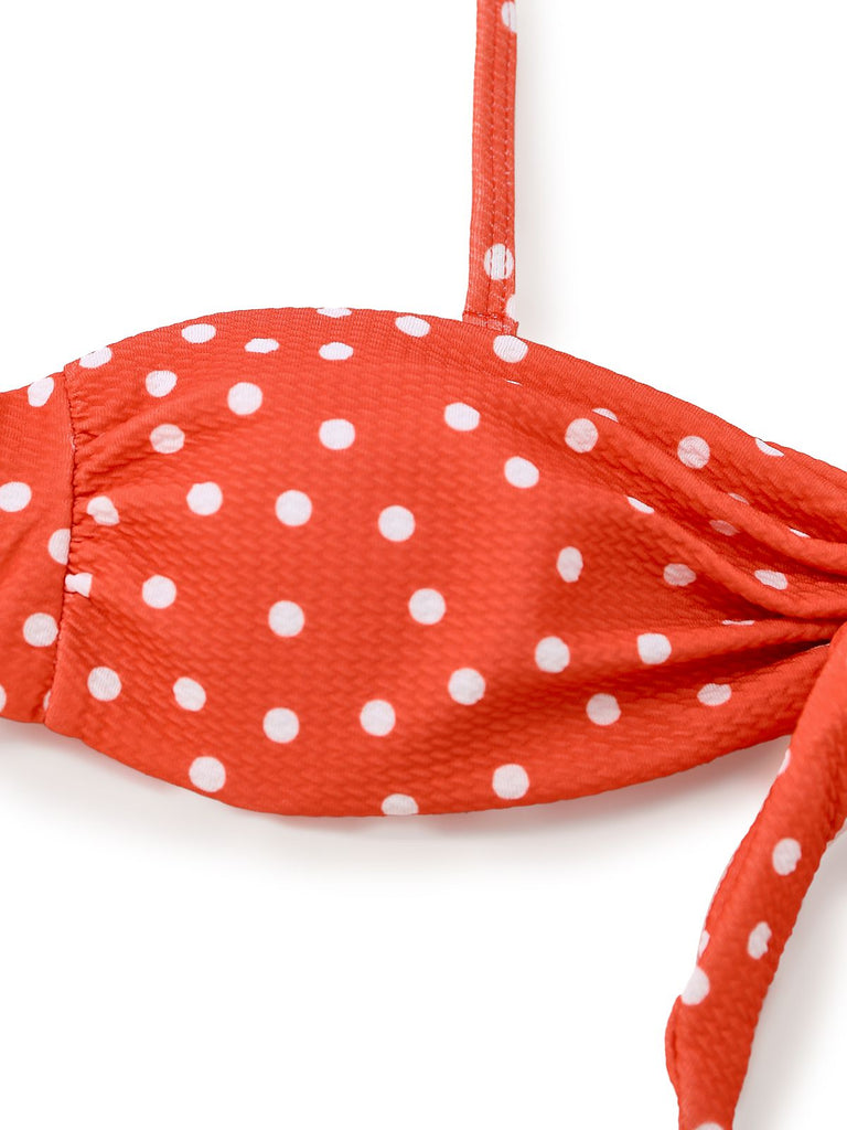 1970s Polka Dot Tie-Front Strapless Bikini Set