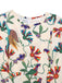 Beige 1940s Flowers & Birds Print Puff Sleeves Dress