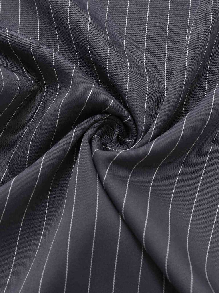 1940s V-Neck Halter Buttoned Pinstripe Jumpsuit