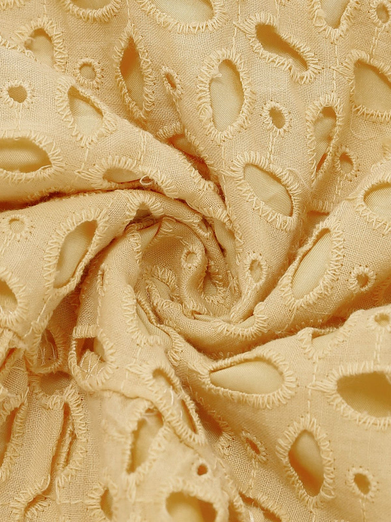 Yellow 1940s Eyelet Lace V-neck Tiered Maxi Dress