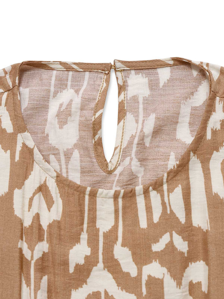 1970s Pure Cotton Round Neck Boho Midi Dress