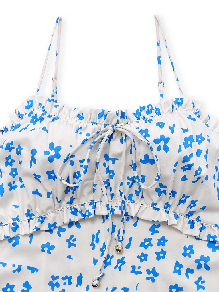 Blue 1930s Spaghetti Strap Daisy Dress