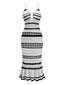 White 1970s Striped Knit Bodycon Dress