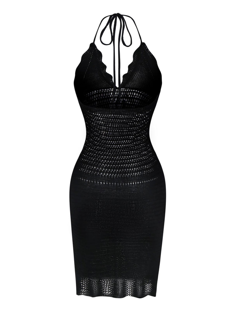 Black 1970s Solid Halter Knit Dress
