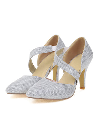 Pointed Toe Glitter Oblique Strap High Heels