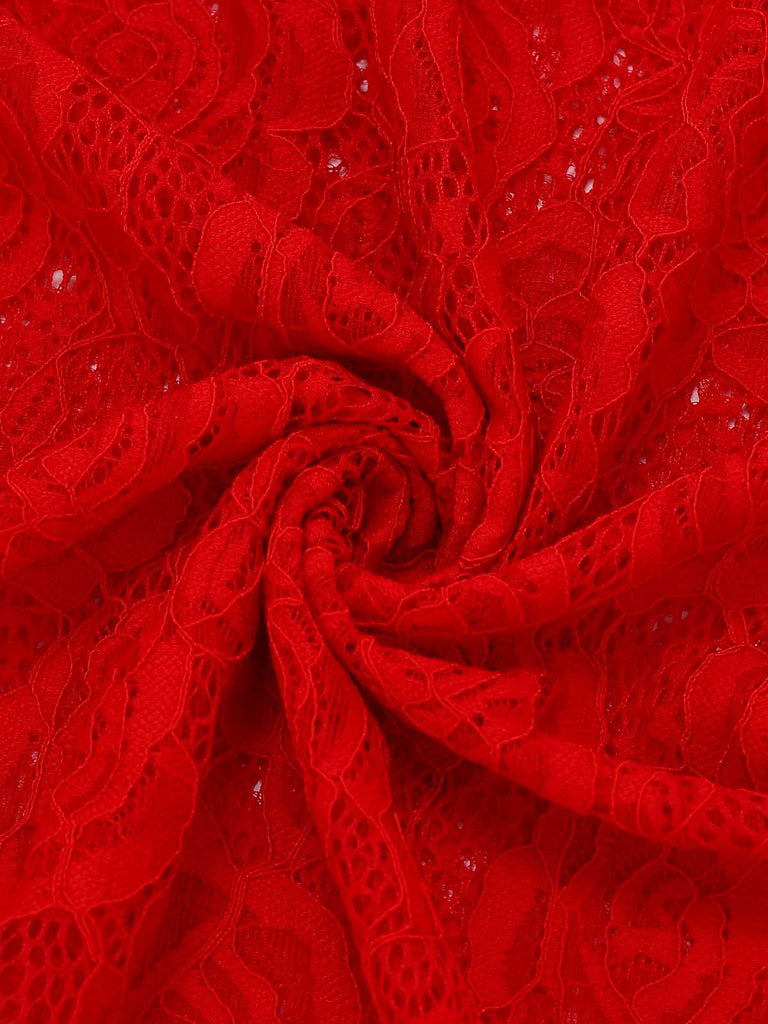 Red 1980s High Neck Sheer Lace Bodycon Maxi Dress