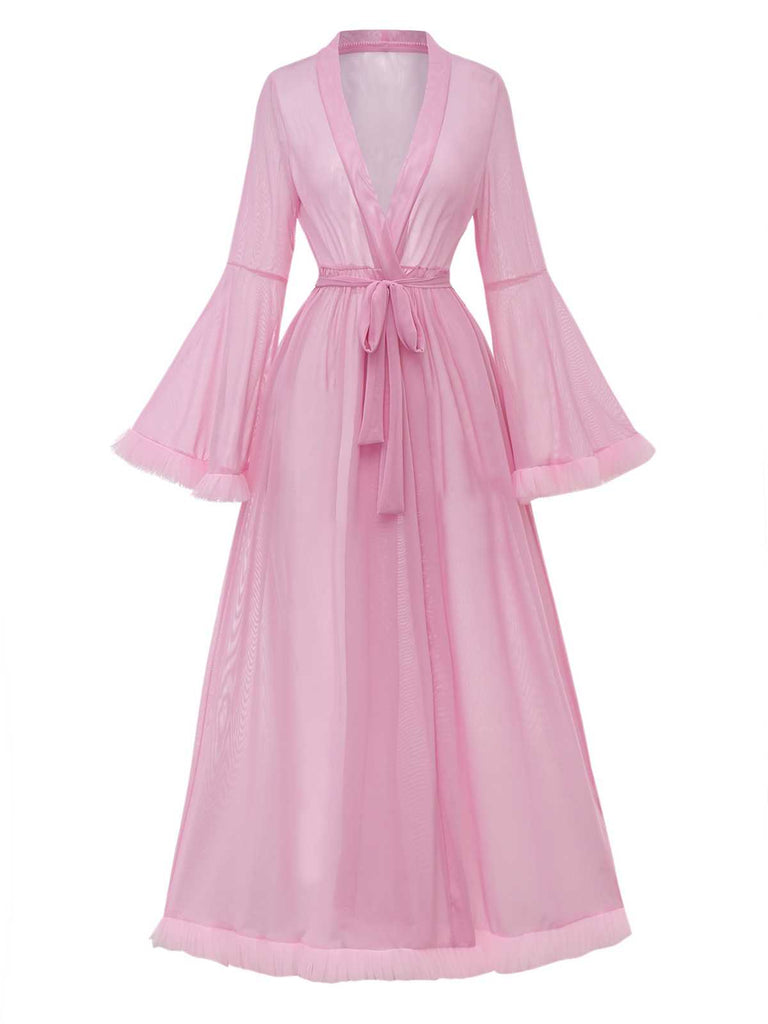 1950s Sheer Flared Sleeve Belted Long Robe