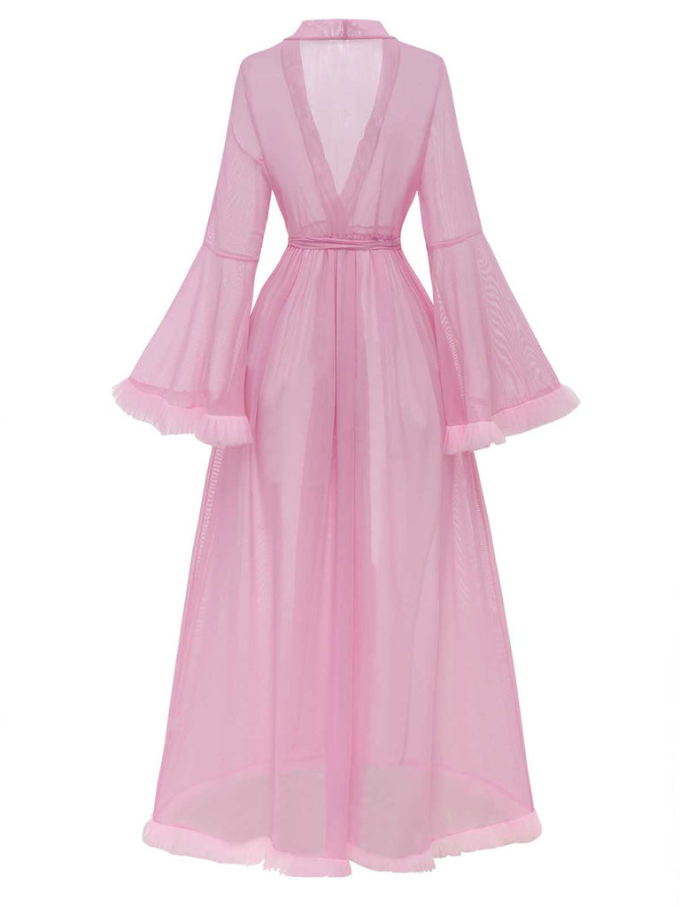 1950s Sheer Flared Sleeve Belted Long Robe