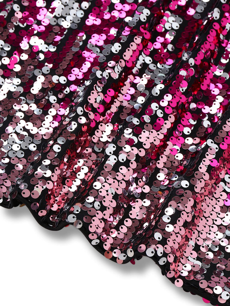 Multicolor 1980s Sequin Bodycon Spaghetti Strap Dress