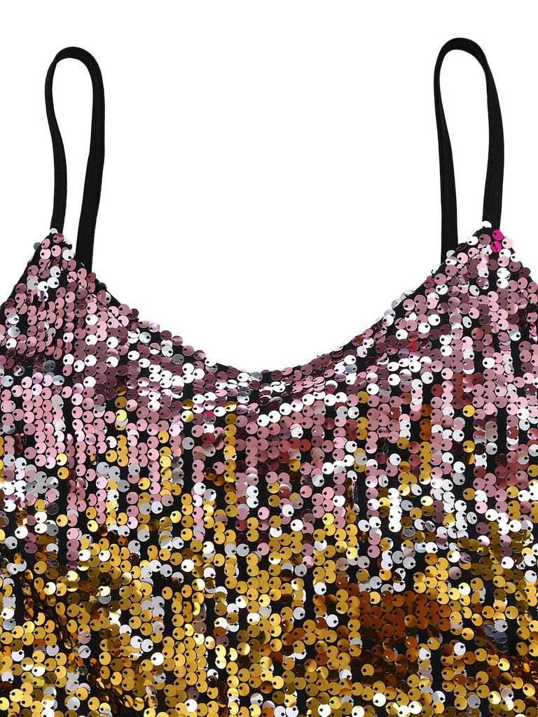 Multicolor 1980s Sequin Bodycon Spaghetti Strap Dress