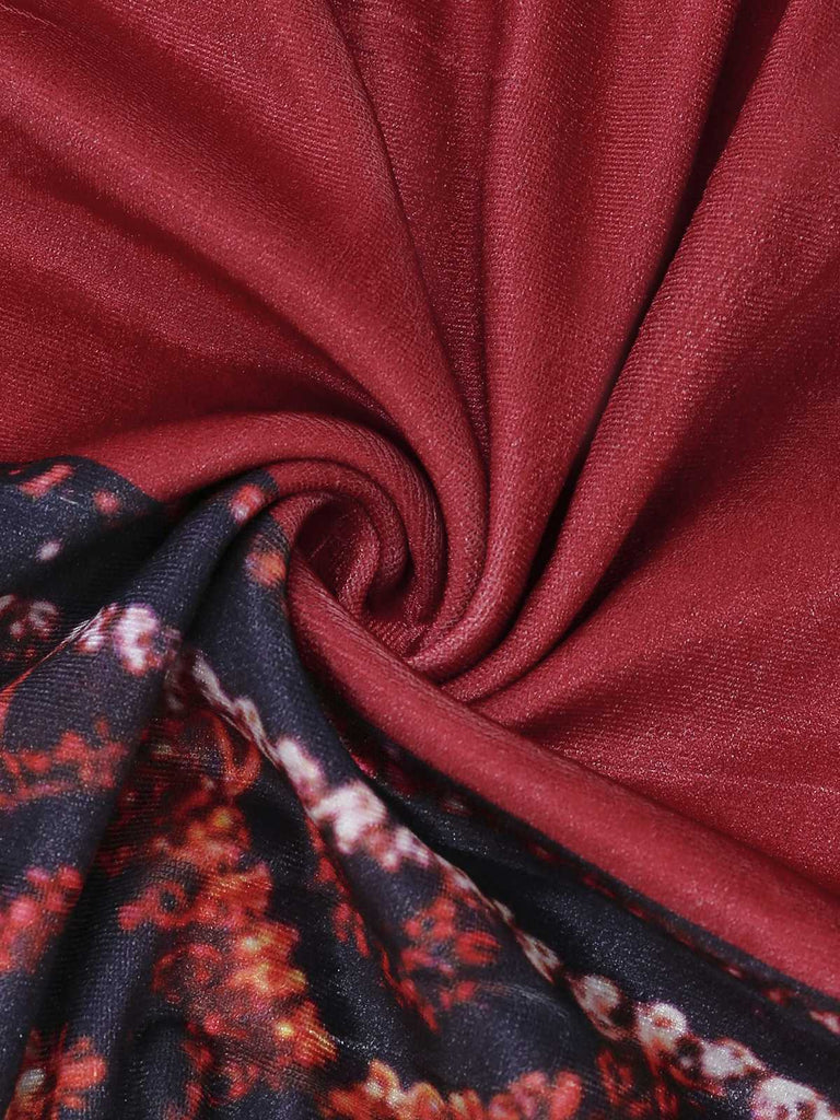 Red 1970s Detachable Fur Collar Boho Dress