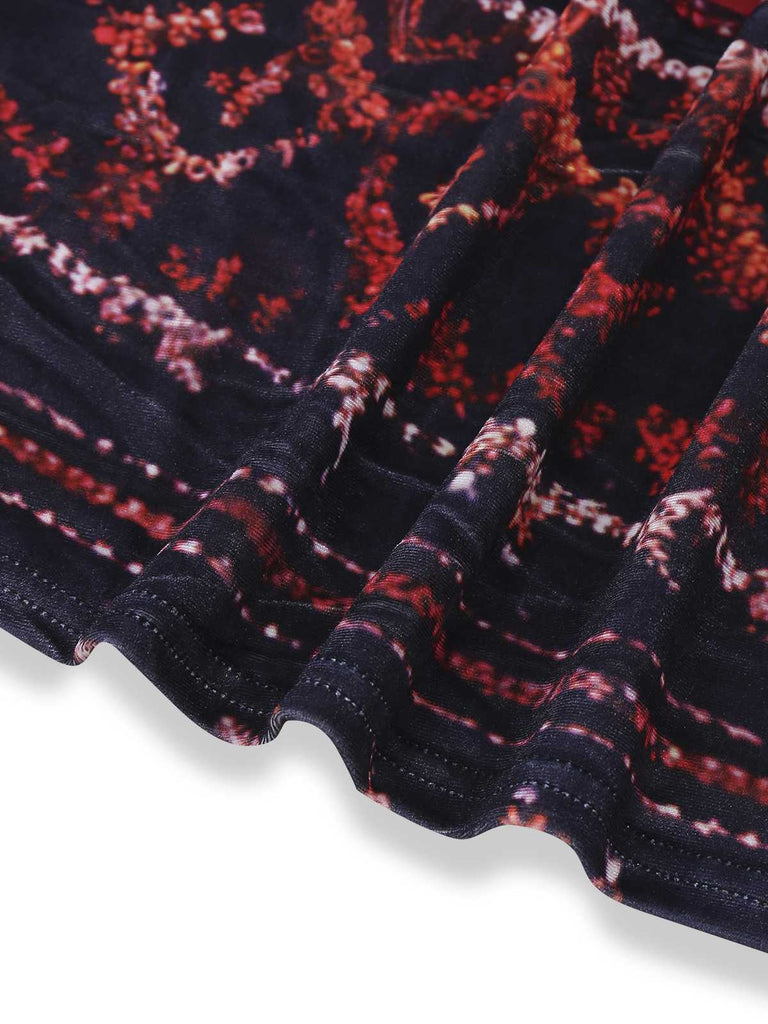 Red 1970s Detachable Fur Collar Boho Dress