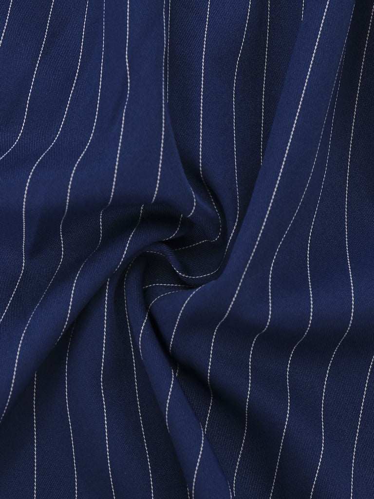 Blue 1960s V-Neck Wrap Striped Shirt Dress