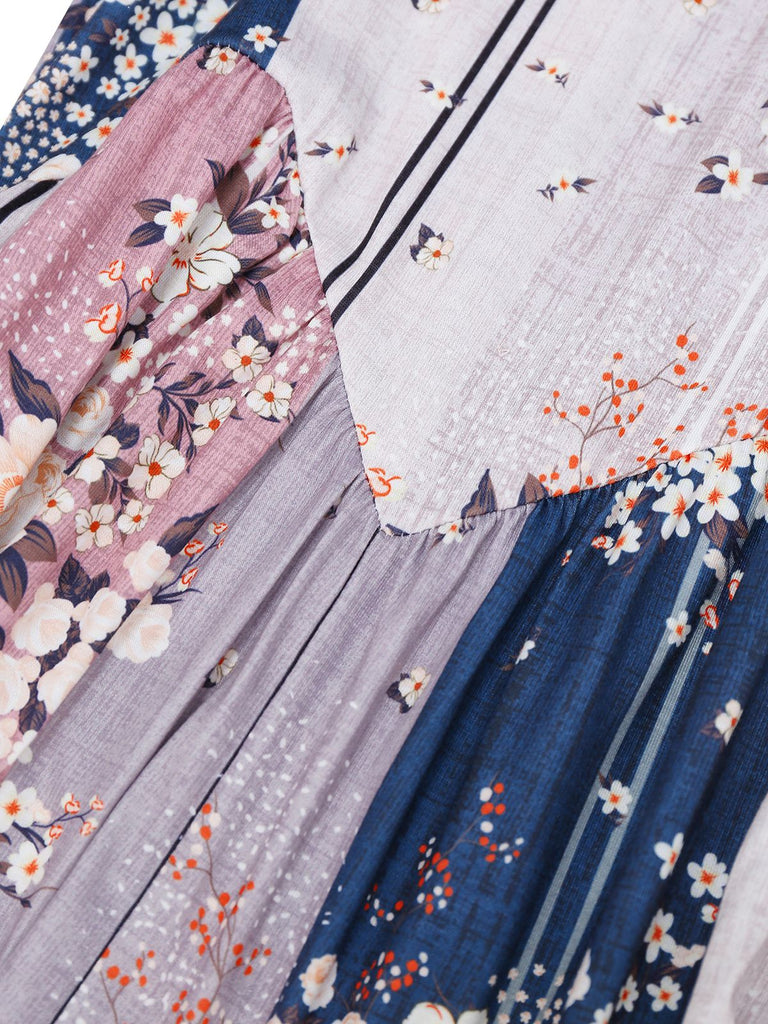 1930s Floral Colorblock High-Rise Suspender Jumpsuit