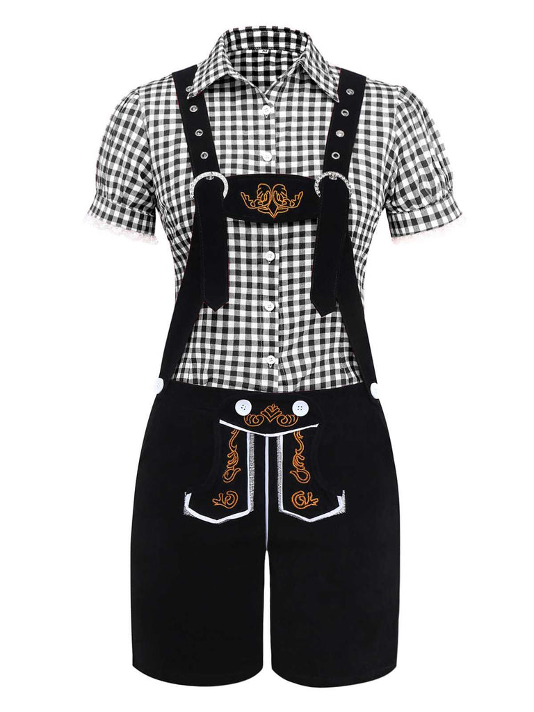 2PCS 1960s Oktoberfest Costume Plaids Blouse & Shorts