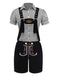 2PCS 1960s Oktoberfest Costume Plaids Blouse & Shorts