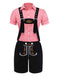 2PCS 1960s Oktoberfest Costume Plaids Blouse & Shorts