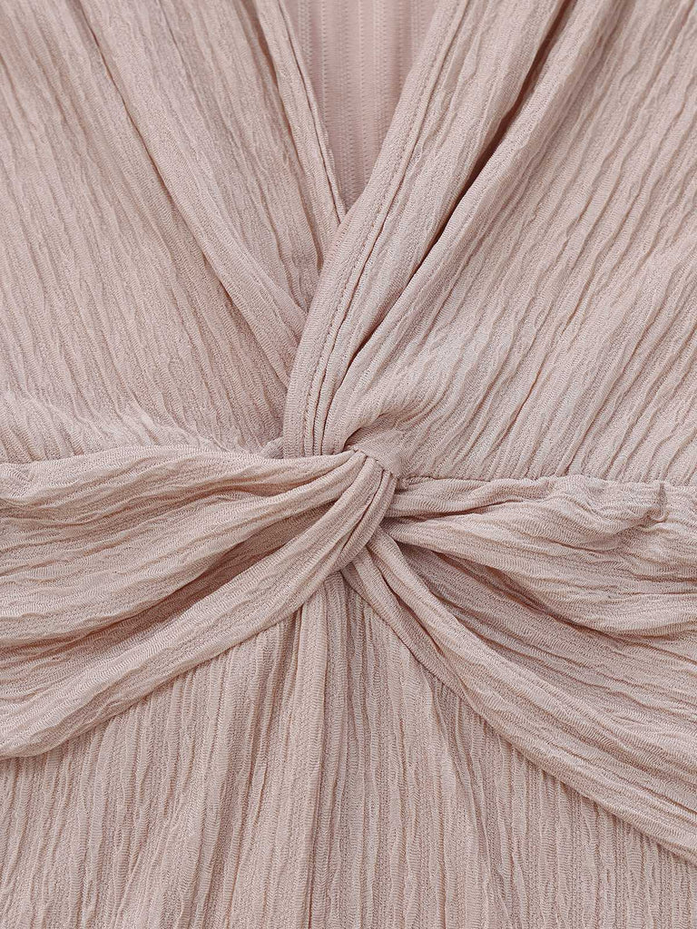 1970s V-Neck Solid Twist Long Sleeve Jumpsuit