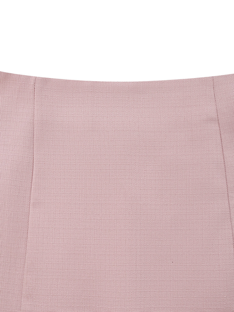 Pale Pink 1980s Solid Buttoned Blazer & Skirt Set