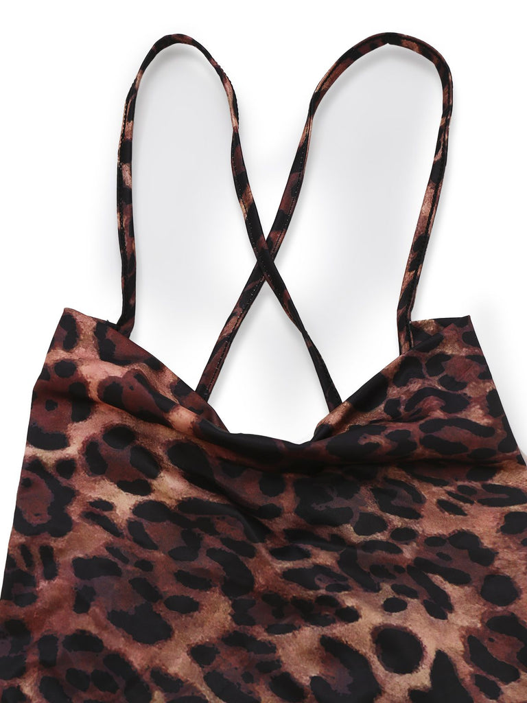 1930s Leopard Print Backless Spaghetti Strap Dress