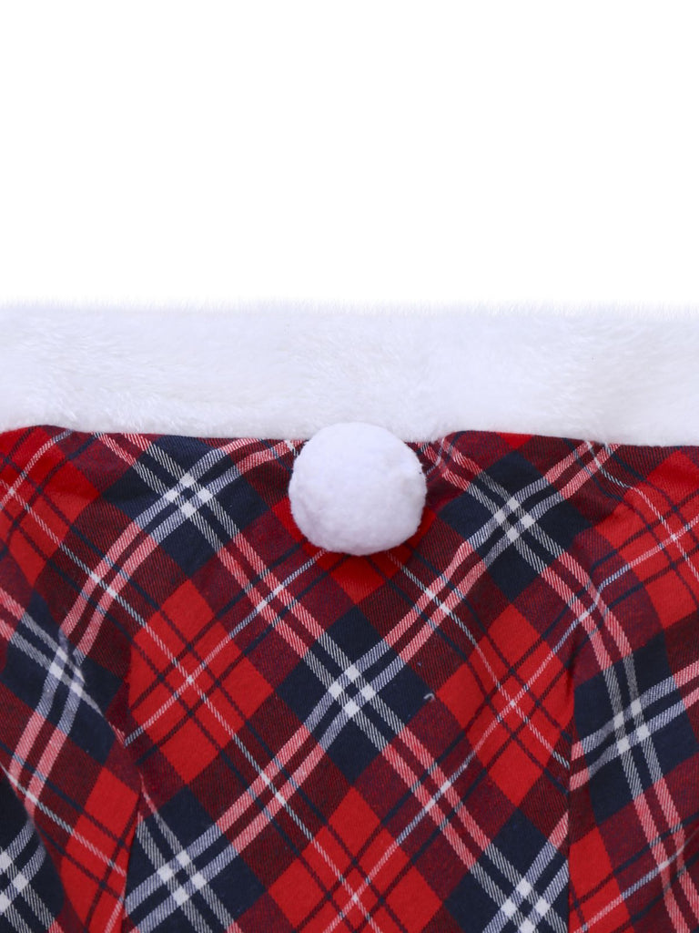 Red 1960s Plaid Strapless Patchwork Dress Set