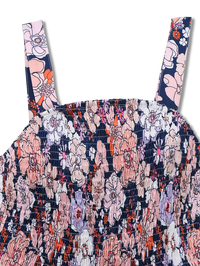 1970s Boho Floral Smocked Jumpsuit