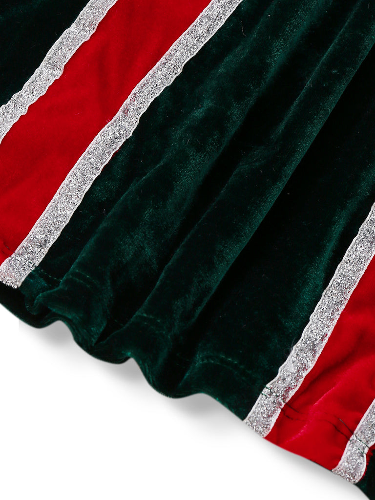 1960s Strapless Velvet Christmas Fur Trim Bow Dress Set