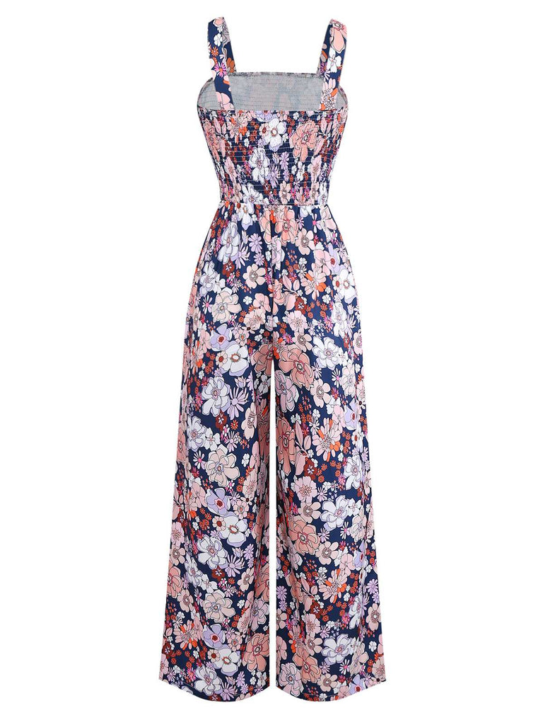1970s Boho Floral Smocked Jumpsuit