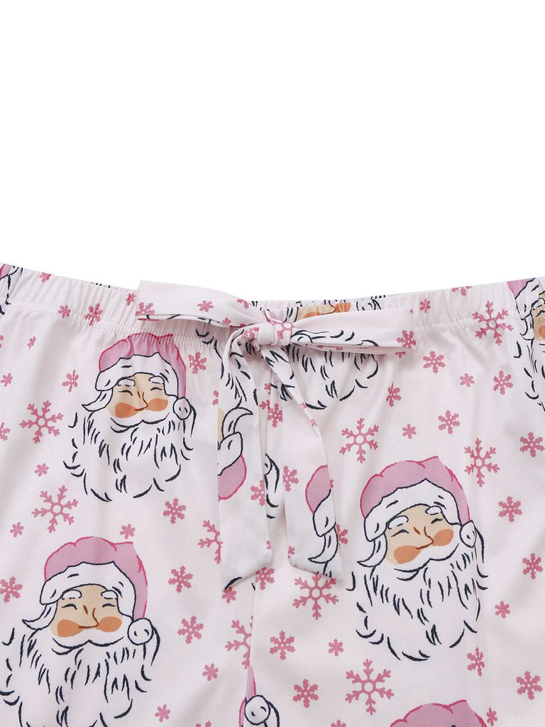 Pink 1950s Santa Print Fur Trim Pajama Set
