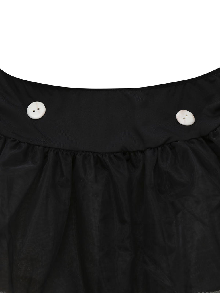 Red 1980s Polka Dot Dress & Mesh Skirt Set