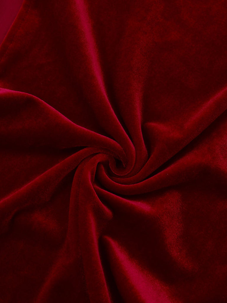 Burgundy 1980s Velvet Strapless Slit Dress