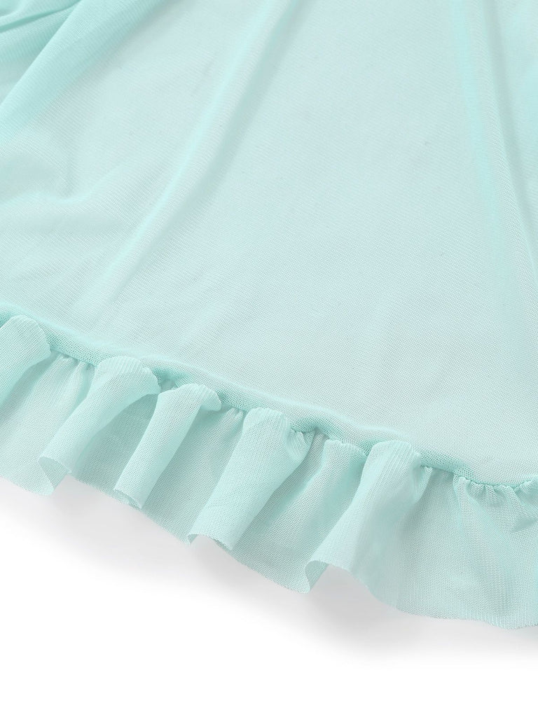 Aqua Blue 1980s Lace Bow Lingerie Set