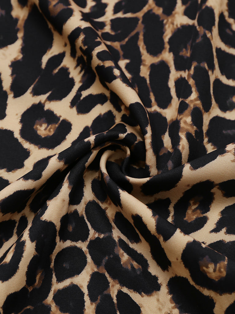 1970s Lapel Leopard Sleeveless Belted Jumpsuit